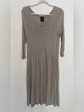 Agnes & Dora Beige and Black Striped Long Sleeve Midi Dress